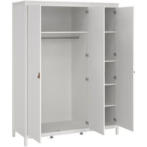 Barcelona 3 Piece Bedroom Set - White / 1 x 2-drawer bedside, 1 x 5-drawer chest of drawers and 1 x 3-door wardrobe