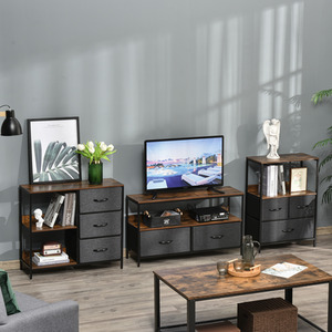 HOMCOM Storage Cabinet 3 Drawer Chest Dresser Tower with 2 Shelves - Brown and black by HOMCOM