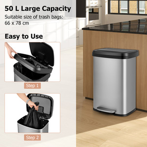 50L Step Trash Can Garbage Bin - Silver by Costway