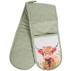 The Highland Cow Double Oven Glove - Green