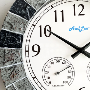 Faux Slate Thermometer and Hygrometer Clock - Mix of Ligh Grey/Black Frame Colour by Audlee