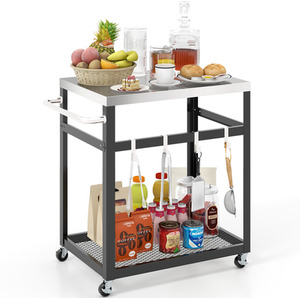2-Tier Outdoor Grill Cart Kitchen Trolley - Black by Costway