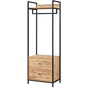 Alva Pair of Double Open Wardrobes with 2 Drawers and 4 Shelves - Oak by Swish Furniture