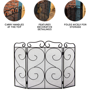 Tapton 3 Panel Steel Fire Guard - Black by Vida Designs