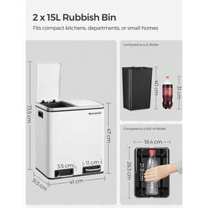 SONGMICS Double Kitchen Bin with Soft-Close Lids - White by SONGMICS