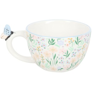 Hello Beautiful Ditsy Floral Print Mug with Butterfly - White by Gloriously Good
