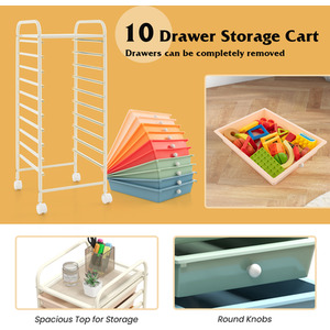 10 Drawer Rolling Storage Cart by Costway