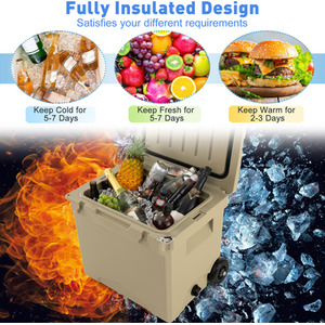 Mobile Ice Chest Box with Wheels - Brown by Costway