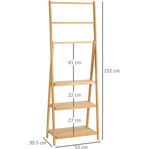 kleankin Freestanding Natural Bamboo Towel Rack with 3 Towel Rails - Neutral by kleankin