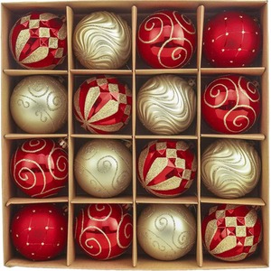 Christmas Baubles for Tree Decorations 16-Piece - Red Gold
