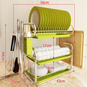 3 Layer Dish Drainer Rack Plate with Tray - Green by Livingandhome