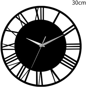 Round Roman Numeral Dial Wall Clock with Silver Hands - Black & Silver by Livingandhome