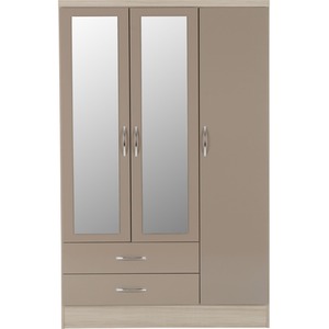 Nevada 3 Door 2 Drawer Mirrored Wardrobe Bedroom Set - Oyster, Light Oak by Seconique