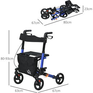 HOMCOM Adjustable 4 Wheel Rollator with Seat Folding Walker - Blue by HOMCOM