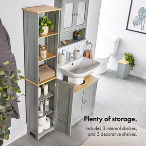 Shrewsbury Tall Bathroom Cabinet with Shutter Style Door - Grey by VonHaus