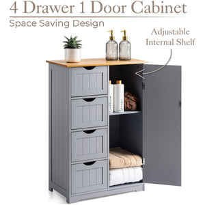 Bathroom 4 Drawer 1 Door Cabinet - Grey by Christow