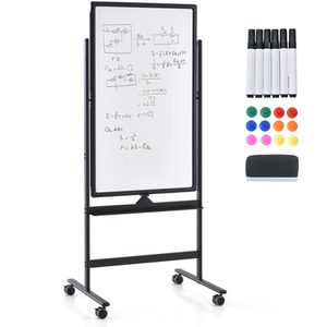 Height Adjustable Standing White Board - Black by Costway