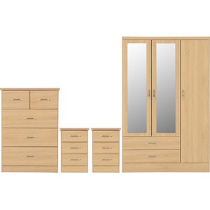 Nevada 3 Door 2 Drawer Mirrored Wardrobe Bedroom Set - Sonoma Oak by Seconique