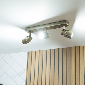 Benton IP44 Bathroom 3 Way Bar Ceiling Spotlight and Warm LED Bulbs - Brass by ValueLights