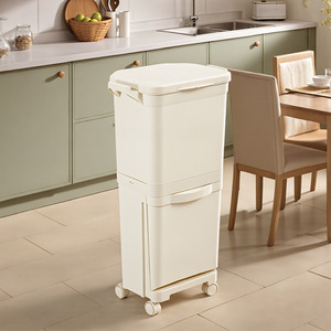 Lifeideas Kitchen Waste Sorting Bin with Wheels - Cream White / 38l / 30.5cm by lifeideas