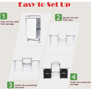 Folding Camping Table with Storage Organizer - Black by Costway
