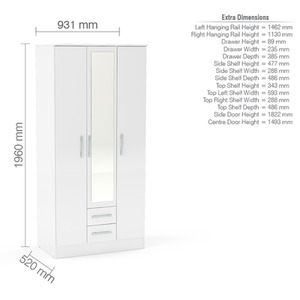 Wooden 4 Piece Furniture Set Wardrobe Chest of Drawers Bedsides Lynx - White by Birlea