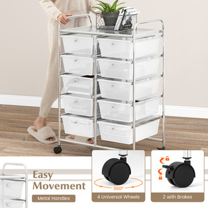 10-Drawer Storage Cart Rolling Cart - Clear by Costway