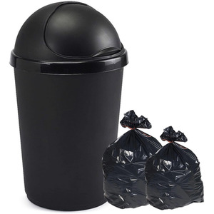 50L Black Kitchen Rubbish Waste Bullet Bin With Roll Open Lid - Black by STORM TRADING GROUP