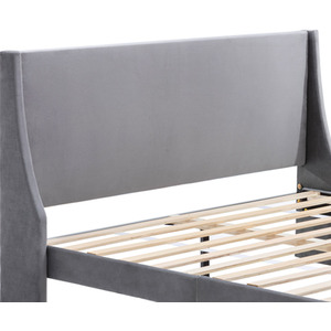 Upholstered Bed with Winged Headboard, Wood Slat Support - Grey by Abrihome