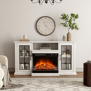 Recessed Electric Fireplace TV Cabinet with Adjustable Flame and Brightness - White by Livingandhome