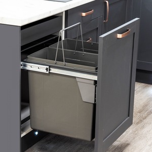 600mm Under Counter Bin Pull Out Kitchen Waste Cabinet 2x45L - Dark Grey by Handle & Home