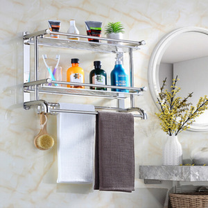 Bathroom Hanging Stainless Steel Wall Shelf with Towel Racks - Silver / 37.5cm by Livingandhome