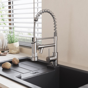 Kitchen Tap with Pot Filler and Pull-Down Spring Nozzle - Silver by Livingandhome