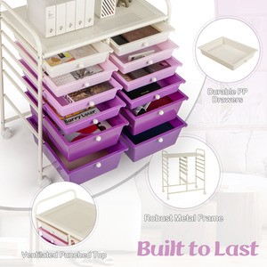 12 Drawers Rolling Storage Cart with 4 Wheels and Brakes - Gradient Purple by Costway