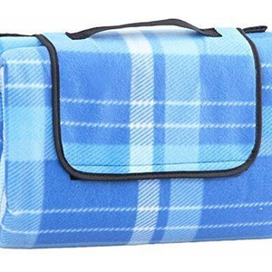 Blue Tartan Travel Picnic Blanket - Blue by Garden Mile