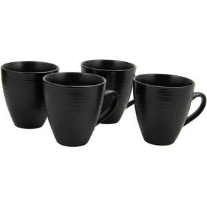 Set of 4 Nera Ribbed Mugs - Black