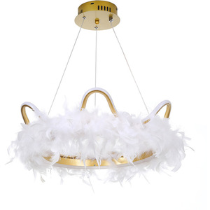 Crown Shaped Feather LED Pendant Light - White by Livingandhome