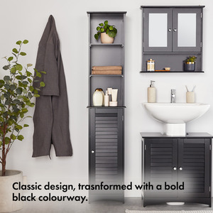Shrewsbury Tall Bathroom Cabinet with Shutter Style Door - Black by VonHaus