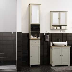 Priano 2 Door Tall Cabinet With Mirror - Grey by Vida Designs