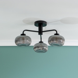 Amaia 3 Way IP44 Bathroom Ceiling Light with Ribbed Glass Shade - Black by ValueLights