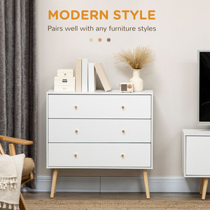 HOMCOM Chest of Drawers, 3-Drawer Storage Organiser Unit - White by HOMCOM