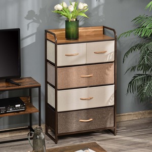 HOMCOM 5 Drawer Dresser Tower Fabric Chest of Drawers - Multi-colored by HOMCOM