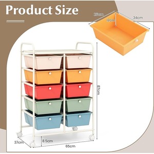 10-Drawer Storage Cart Rolling Cart - Macaron by Costway