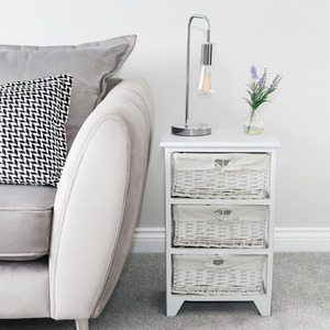 JVL Wimborne 3 Drawer Willow Storage Unit - White by JVL