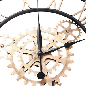 30 Inch Retro Non-Ticking Gear Wall Clock - Gold by Livingandhome