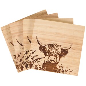 Pack of 4 The Highland Cow Coasters - Natural by Impress