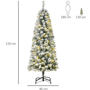 HOMCOM Prelit Artificial Snow Flocked Christmas Tree with LED Light - Green, White / 6ft by HOMCOM