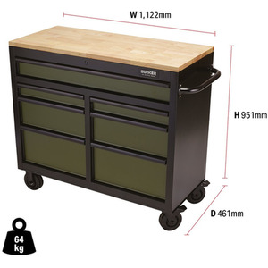 Draper Bunker Roller Workstation with Workbench - Green / Roller Tool Cabinet, 7 Drawer by Draper