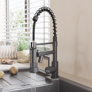 Kitchen Tap with Pot Filler and Pull-Down Spring Nozzle - Grey by Livingandhome