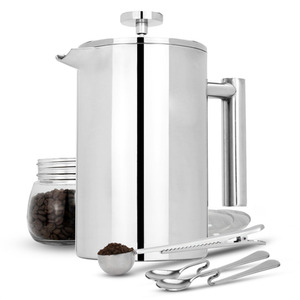 French Press Cafetiere Steel Coffee Maker FREE Filters and Spoons 1500ml - Silver by Maison & White